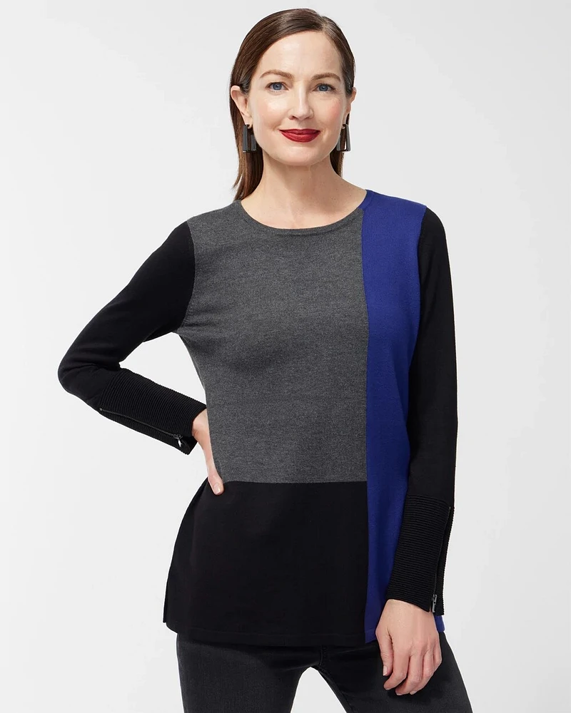 Colorblock Zipper Detail Sweater Tunic