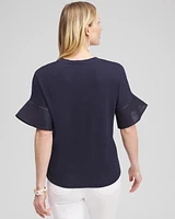 Leaf Linen Blend Flutter Sleeve Top