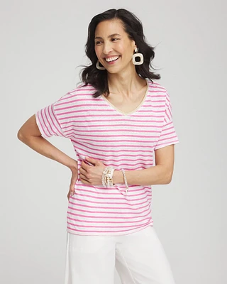 Stripe Sweater Trim Linen Tee