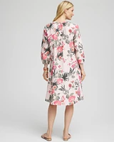 Floral Linen Pintuck 3/4 Sleeved Dress