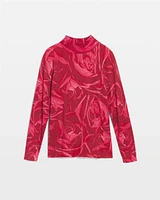 Rose Print Mockneck Pullover Sweater