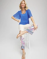 Square-Neck Pleated Flutter-Sleeve Tee