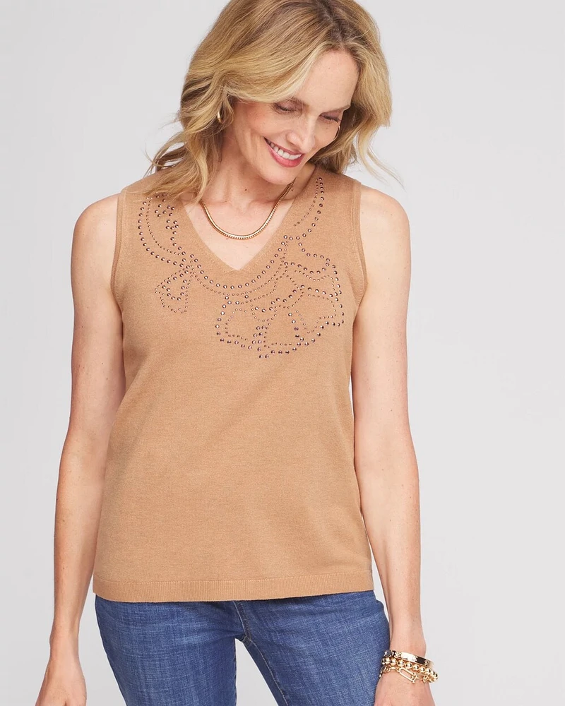 Floral Heatset V-neck Sweater Tank
