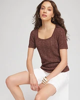 Pointelle Square-Neck Pullover Sweater