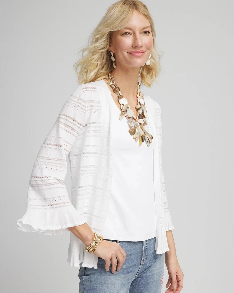 Pointelle Open Front Cardigan Sweater