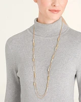 Long Faux-Pearl and Goldtone Double-Strand Necklace