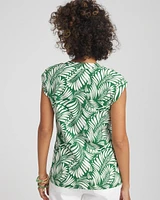 Palm-Frond-Print Cap-Sleeve Top