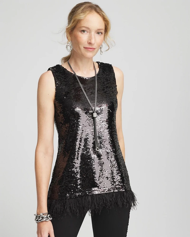 Faux-Feather Sequin Tank