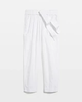 Poplin Pull-On Tapered-Leg Cropped Pants
