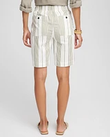 Striped Cotton-Linen Pull-On Utility Shorts