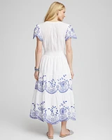 Petite Embroidered Smocked Waist Dress