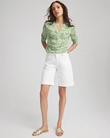 Palm-Frond-Motif Cotton Slub Henley Shirt