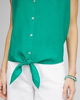 No Iron™ Linen Tie-Front Sleeveless Shirt