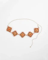 Gold-Tone Red Medallion Chain Belt