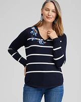 Spun Rayon Stripe V-neck Pullover