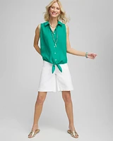 No Iron™ Linen Tie-Front Sleeveless Shirt
