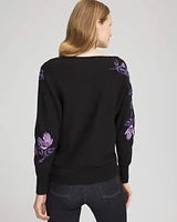 Embroidered V-Neck Dolman Sleeve Sweater