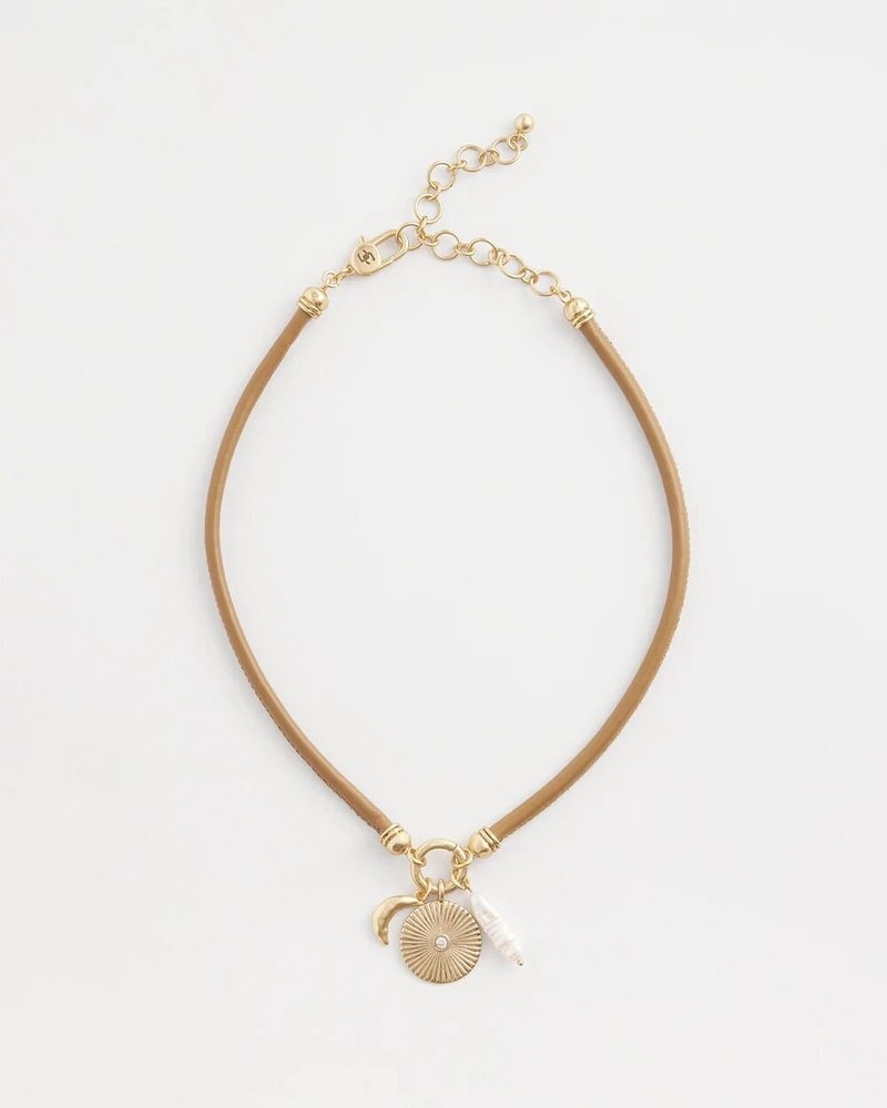 Brown Leather Collar Charm Necklace