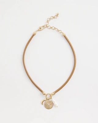 Brown Leather Collar Charm Necklace