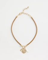 Brown Leather Collar Charm Necklace