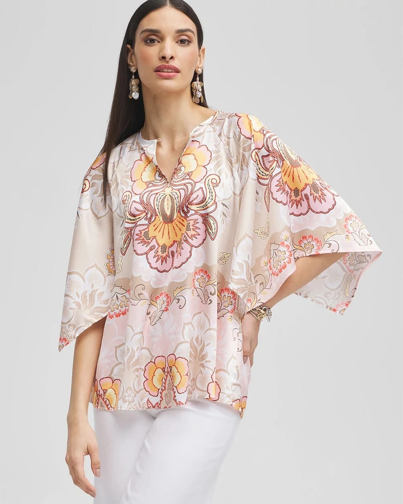 Satin Floral Keyhole Neck Blouse