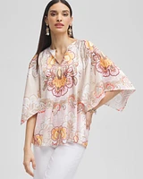 Satin Floral Keyhole Neck Blouse
