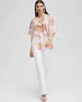 Satin Floral Keyhole Neck Blouse