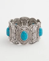 Blue & Silver Tone Stretch Cuff Bracelet