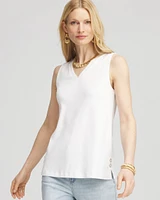 Sleeveless V-Neck Button Tank