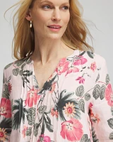Floral Linen Pintuck 3/4 Sleeved Dress