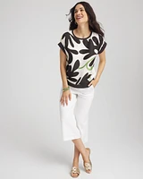 Floral Rib-Knit Satin Top