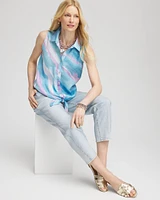 No Iron™ Linen Tie-Front Sleeveless Shirt