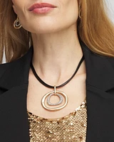 Pavé Pendant Faux Leather Necklace