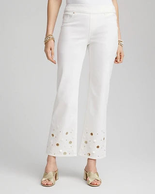 Pull-On Embellished Straight-Leg Cropped Jeans