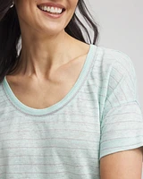 Striped Sweater-Trim Linen Tee