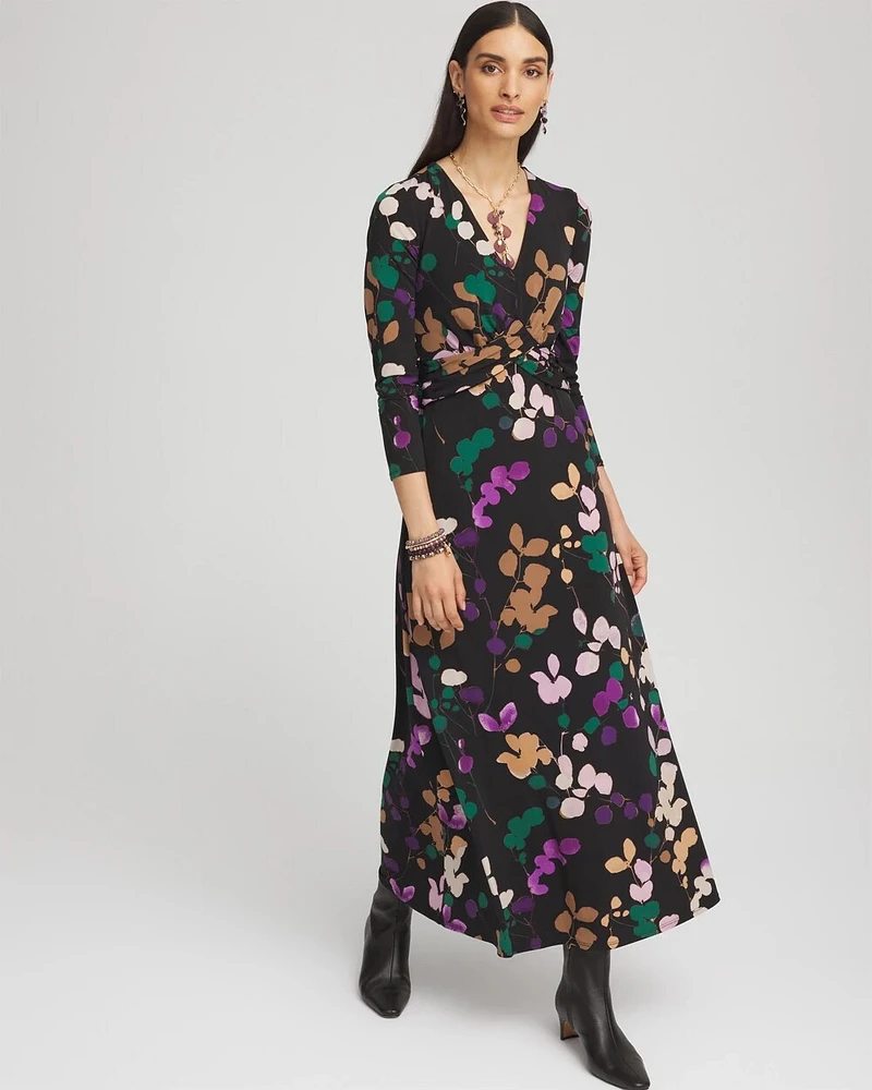 V-neck 3/4 Sleeve Floral Maxi Dress