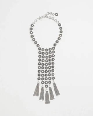 Silver Tone Tassel Statement Necklace