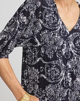Snakeskin Print Crinkle Elbow Sleeve Tee