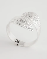 Silver Tone Leaf Cuff Hinge Bracelet