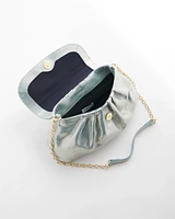 Embellished Leather Metallic Fold-Over Clutch