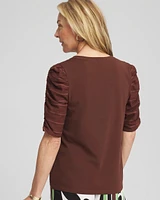 Cotton-Blend Ruched-Sleeve Top