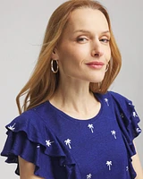 Foiled Flutter-Sleeve Linen Tee