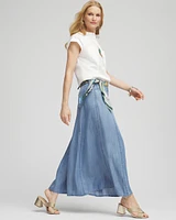 Tencel™ Denim Pull-On Pleated Midi Skirt