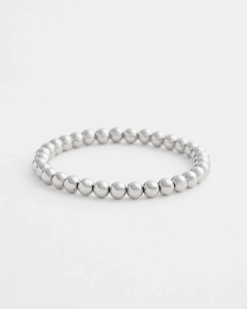 Small Beaded Silver Tone Stretch Bracelet