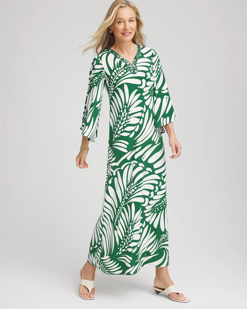 Palm-Front-Motif Beaded Knit Maxi Dress
