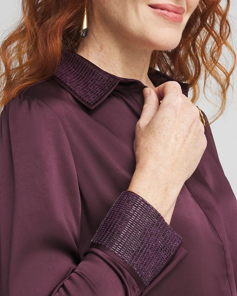 Satin Embroidered Shirt Dress