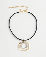 Pavé Pendant Faux Leather Necklace