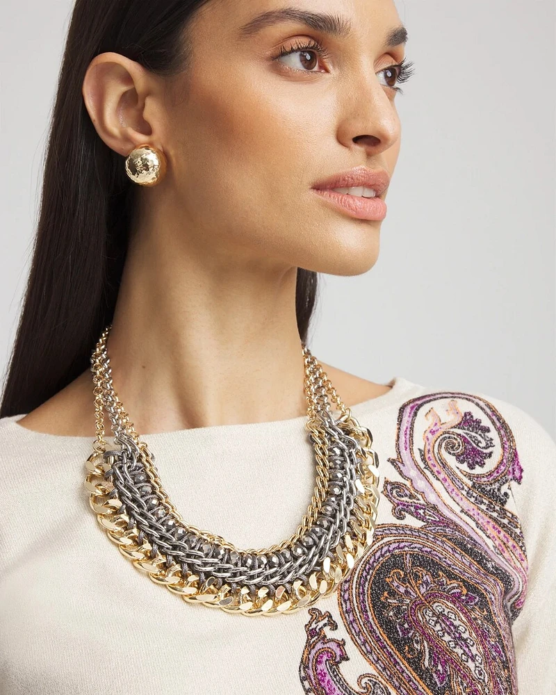 Mixed-Metal Chain Collar Necklace