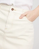 Frayed High-Rise Midi Stretch Denim Skirt