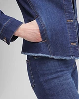 Fray Hem Embroidered Denim Jacket